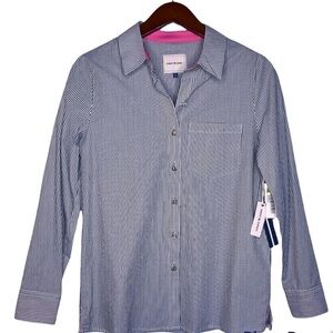 COURT & ROWE NWT Striped Nautical Button Front Shirt Size Small in Navy Stripe
